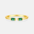 Adjustable S925 sterling silver gold plated ring with emerald green rectangular stones - Adjustable Open / Gold