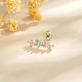 Coffee gold geometric curved stud earring with colorful zircon hearts and screw back closure - Single Ear Bone Stud / Coffee Gold Heart Zirconia (A803-6#)