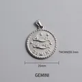 Détail du pendentif Gémeaux de 25 mm en acier inoxydable argenté, épaisseur 3 mm - Pendentif signe gémeaux uniquement (sans chaîne) (P00053S) / Argent