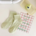 Women's light green ribbed cotton blend crew socks in a minimalist knit style - One Size / Willow Green