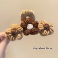 Knitted flower hair claw in coffee and beige tones, 11cm length winter accessory - Khaki