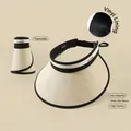 Sombrero de sol beige de ala ancha con borde negro y revestimiento protector UPF50+ - Ajustable / Estilo de visera con raya blanca diadema / Beige Borde Negro