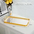Large golden rectangular serving tray with acrylic base and handles 44x22cm - Large Vertical Stripe Tray / Gold