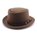 Classic brown wool felt bowler hat with leather band and vintage metallic studs - M (56-58cm) / Coffee