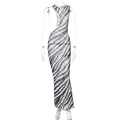 Detail of zebra print mesh dress featuring side cut-outs and slim fit bodycon silhouette - S / Black
