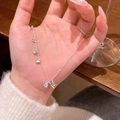 Silver bow and star pendant necklace with cubic zirconia on a dainty titanium steel chain - Sweet Bowknot Heart Style (X1568) / Silver/Multi-Element