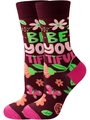 Detail of burgundy cotton knit socks with floral patterns and 'BE YOU TIFUL' text - EU 36-42 / Be you tiful Magenta Flower