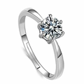 Elegant silver adjustable ring featuring a large brilliant-cut white cubic zirconia. - Six-Claw Women's Style / Silver
