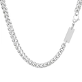 Collar de acero inoxidable plateado con colgante cuadrado y cadena Franco para hombre - Pulsera 20CM / Color Acero