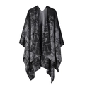 Elegant black and grey knit poncho shawl with abstract prints and asymmetric drape - Retro Classic-Black Gray