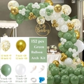 152pcs sage green, gold and white balloon arch kit with confetti balloons and tools - Sage Green Gold Sequins Style (Set 014)