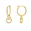 Elegante gouden hartvormige oorringen met zirkonia ringen in dubbele weergave - Koper Verguld 18K Goud / Gouden Hart Oorbellen met Zirkonia