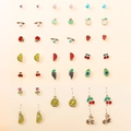Cute 20-pair earring set featuring fruit, flower, and heart shapes with enamel finish - 20 Pairs Set Strawberry Cherry Pearl Alloy