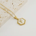 18K gold-plated hexagonal necklace with natural white shell inlay and letter F pendant - Style F (Pendant Only) / Pendant Only