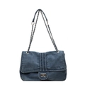 Vintage-Umhängetasche aus gewaschenem Denim mit Silberkette und Drehverschluss - Hellblau