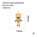 Ciondolo a forma di orso in rame placcato oro 18K con smalto rosso, verde e zirconi - Orso Rosso Verde Oro-C