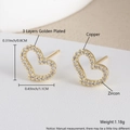 Elegant gold-plated heart-shaped stud earrings featuring sparkling white zircon accents - Hollow Heart with Zirconia (EM04-4)