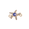 Gold starfish charm connector with pave crystals and evil eye detail for jewelry making - Gold Rhinestone Starfish / 10 Pieces Pack