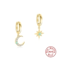 Gold plated 925 sterling silver hoop earrings with opal moon and star pendants - #1 Gold Asymmetric Moon Star Hoops