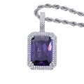 Hip hop rope chain necklace with a square purple crystal pendant and diamond halo - 60cm Chain / Purple