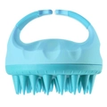 Light blue silicone scalp massager brush with ergonomic ring handle for hair washing - Handheld / Blue