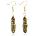 Smoky crystal hexagonal pendant earrings with golden wire wrap in bohemian style - Wire Wrapped Hexagonal Prism Earrings / Gold Transparent Coffee Earrings