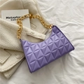 Quilted lavender purple baguette bag with chunky gold chain strap and rhombic pattern - Purple
