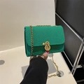 Chic emerald green embossed nylon shoulder bag with gold chain and clasp lock - Green