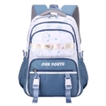 Blue and white school backpack featuring cartoon animal patterns and Our Youth text - Without Pendant / Blue