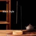 Minimalist upside down incense burner with round wooden base and black metal stand - Style L / Black