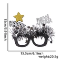 Sparkly black and silver Happy New Year party glasses with a gold star and fringe - Happy New Year Tassel Style