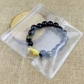 Obsidian style bracelet with gold Pixiu and Six-Syllable Mantra beads in a poly bag - 12mm Six-Syllable Mantra Pixiu (Bagged)