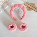 Pink plush twisted headband and matching wristband set for face washing and makeup - Dusky Pink