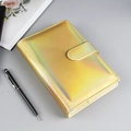Cuaderno de cuero PU holográfico dorado con cierre de hebilla y costuras finas - A6 Sin Páginas Interiores / Oro Amarillo Láser