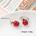 Pomegranate alloy drop oil charm 10x17mm for DIY earrings with red and green enamel - 38# Red Pomegranate