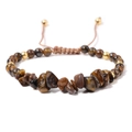 Tiger eye natural stone braided bracelet with brown gravel beads and adjustable cord - Tiger Eye (FA0224)