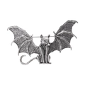 Gothic flying cat bat brooch in antique silver finish for suits and lapels - Antique Silver