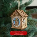 Wooden Christmas star ornament with cutout snowman and XMAS engraving on tree - Christmas Snowman House Lamp