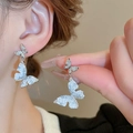 Elegant butterfly earrings with silver needles and white crushed ice texture wings - 16# Silver Needle - Bowknot Marble Texture Wings