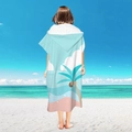Hooded microfiber beach poncho with light blue tropical coconut tree and wave print - Pullover Style - Pink Blue Palm