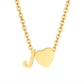 18K gold plated stainless steel necklace with J letter and heart pendant on O-chain - Gold - Letter J