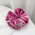 Rose red velvet scrunchie with white lace trim, elegant double layer hair accessory - Q686-5 Rose Red Velvet Lace