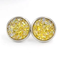 Détail de boucles d'oreilles 12mm en acier titane avec cristaux de résine jaune brillant - Or (31)