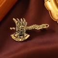 Vintage golden battle axe brooch featuring intricate dragon head relief on satin background - Antique Gold Battle Axe (QT0334)