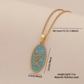 Gold stainless steel necklace featuring a blue oval pendant with a golden branch motif - Blue Enamel with Gold Leaves (8# Leaves)