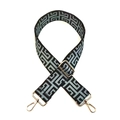 Adjustable crossbody shoulder strap with grey geometric pattern and gold hooks - Ethnic Style 6