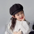 Classic black octagonal newsboy hat for girls in a stylish minimalist design for autumn - One Size / Black