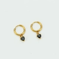 Gold hoop earrings featuring elegant black heart zirconia pendants for women - Black