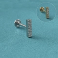 Rechthoekige labret-piercing van roestvrij staal met zirkoonstenen in zilver en goud - Stijl B (Rechthoek met meerdere stenen) / 1.2x8mm / Zilver