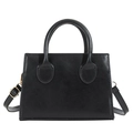 Bolso de mano clásico de cuero sintético negro con asas y correa ajustable dorada - Negro